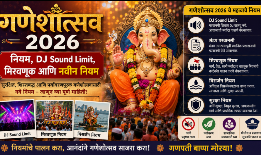 गणेशोत्सव 2026 नियम: DJ Sound Limit, मिरवणूक, परवानगी आणि नवीन नियम